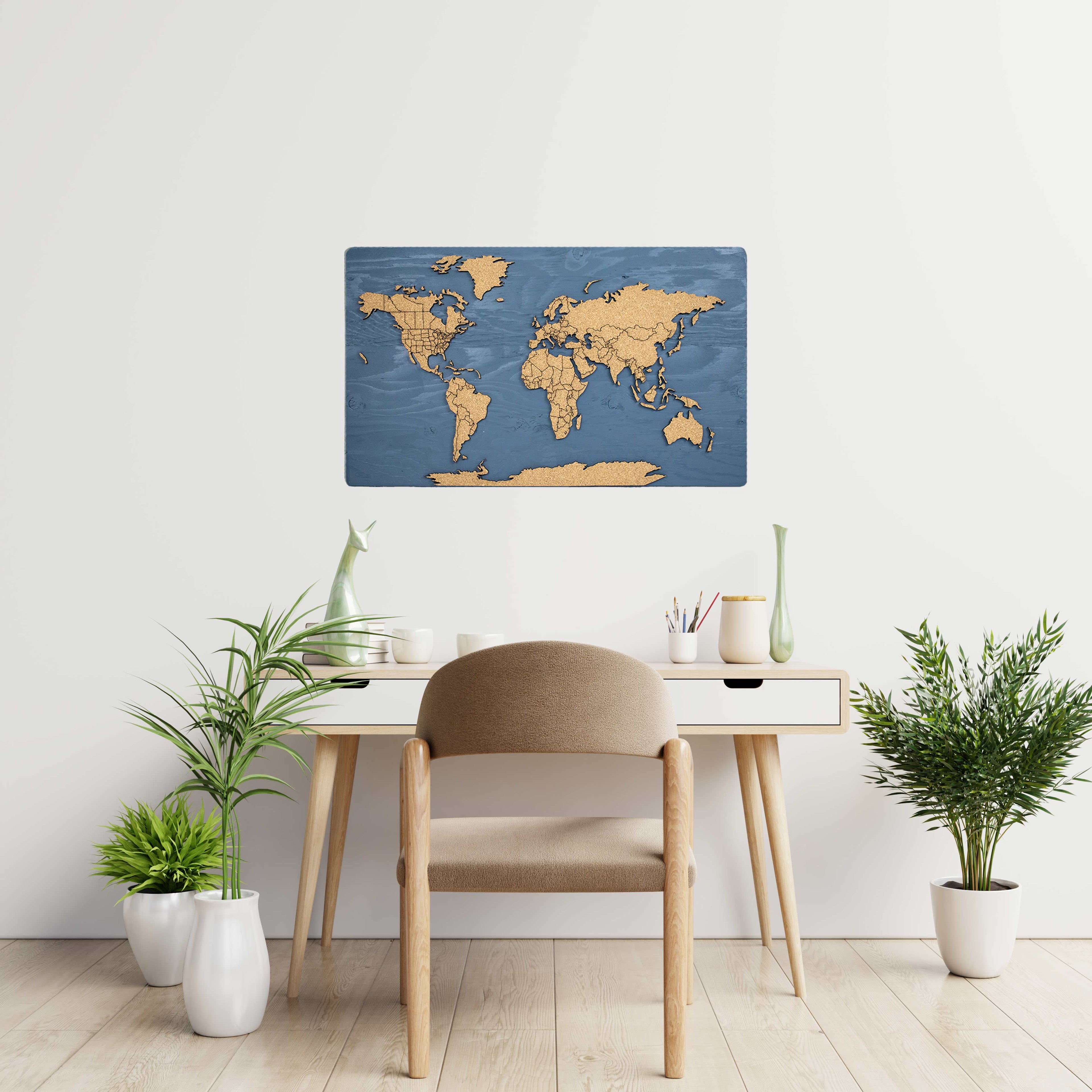 Cork & Wood 3D World Pin Map | 24 x 14