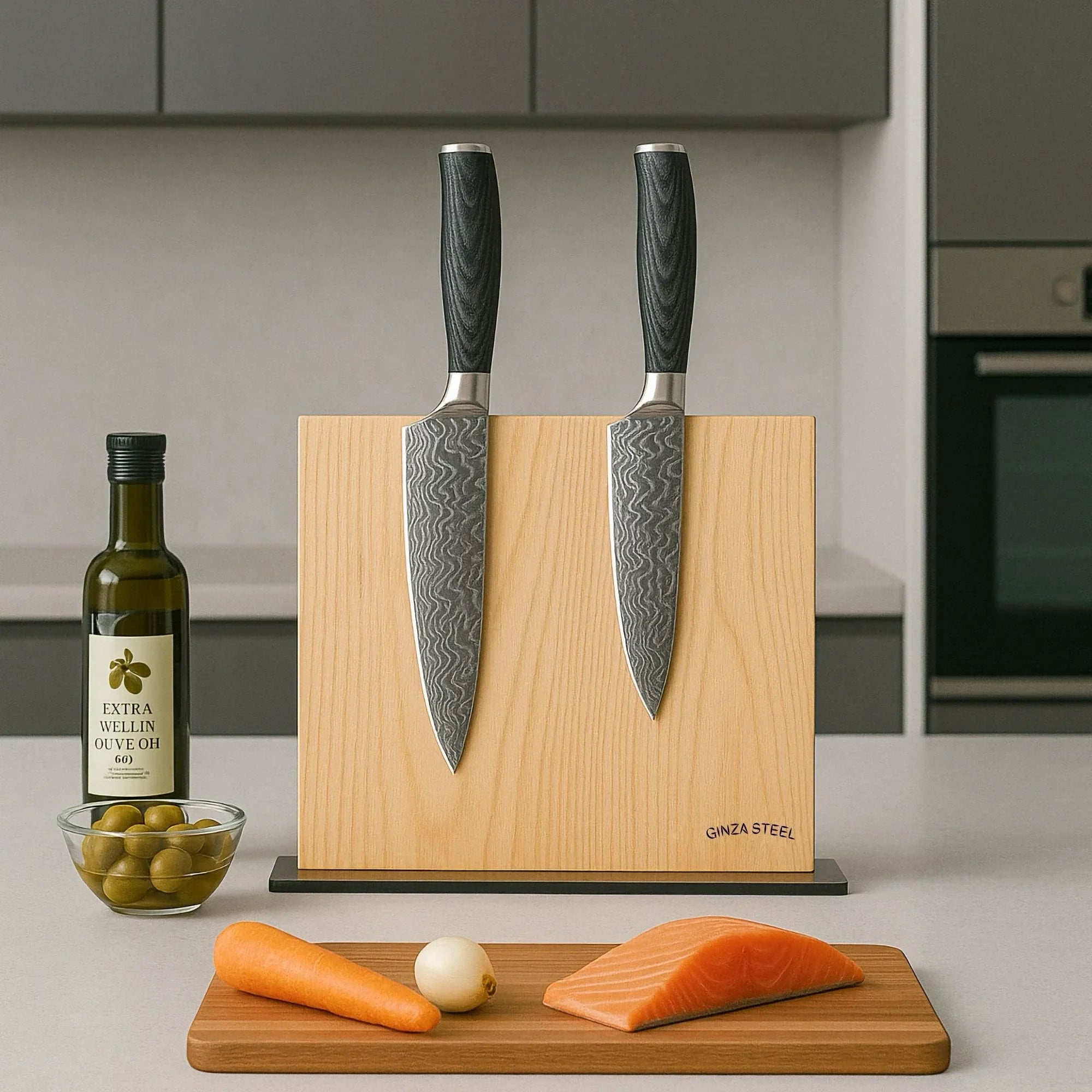 Ginza Steel Magnetic Wood Knife Block | Stylish & Functional