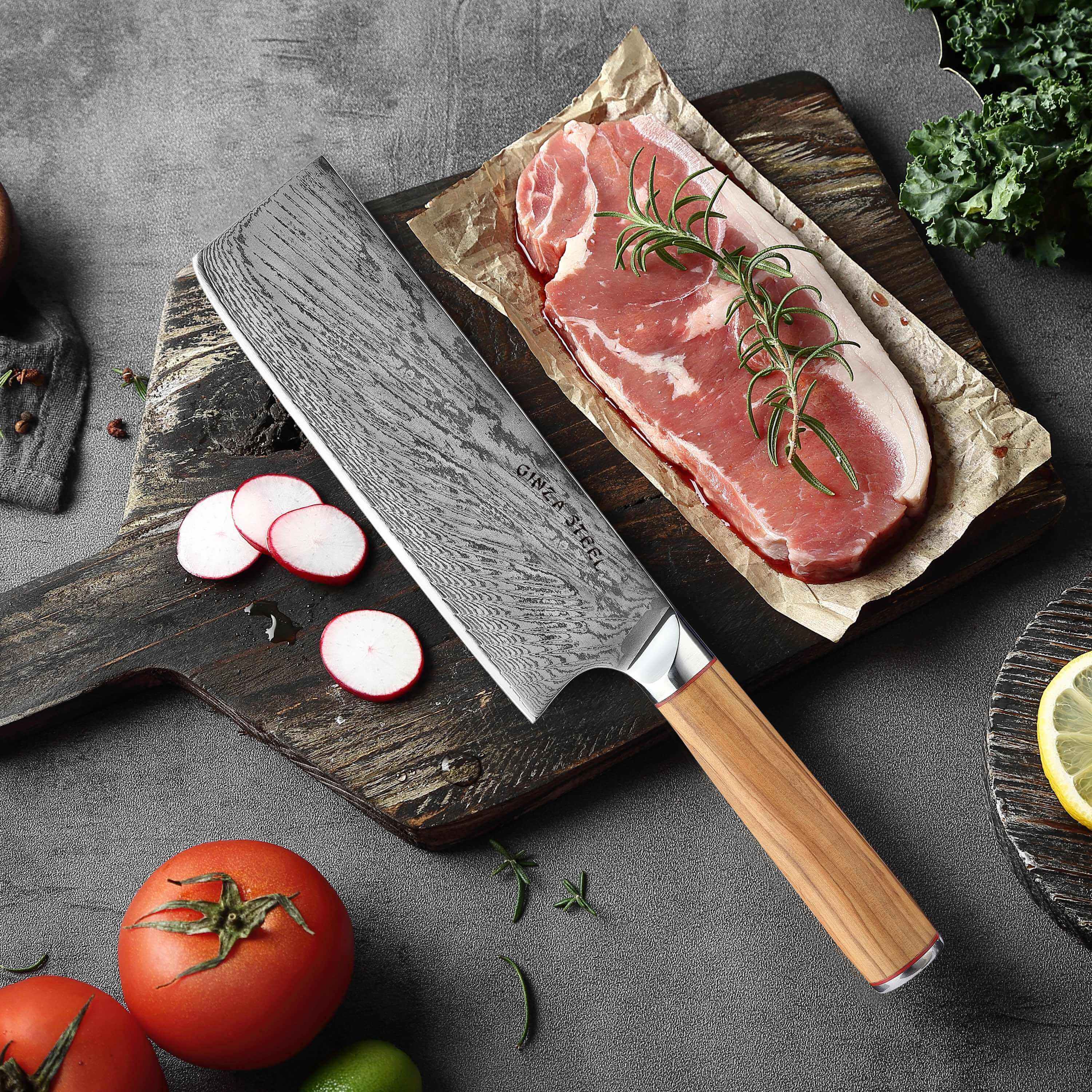 Ginza Steel KC Series MIA FIVE – 5-Piece Essential Knife Set with Magnetic Wood Block