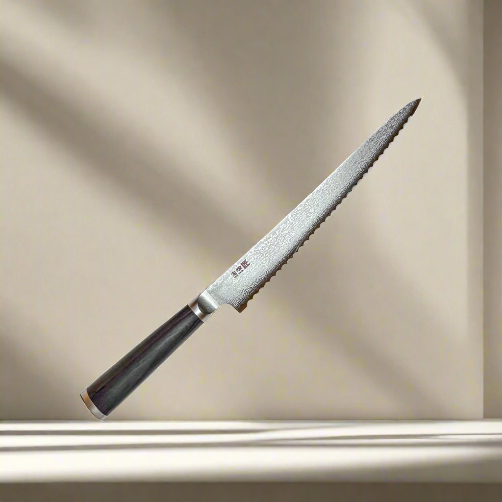 Miyako SUS 240mm Bread Slicer | 33 Layer Damascus Steel Blade – Made in Japan
