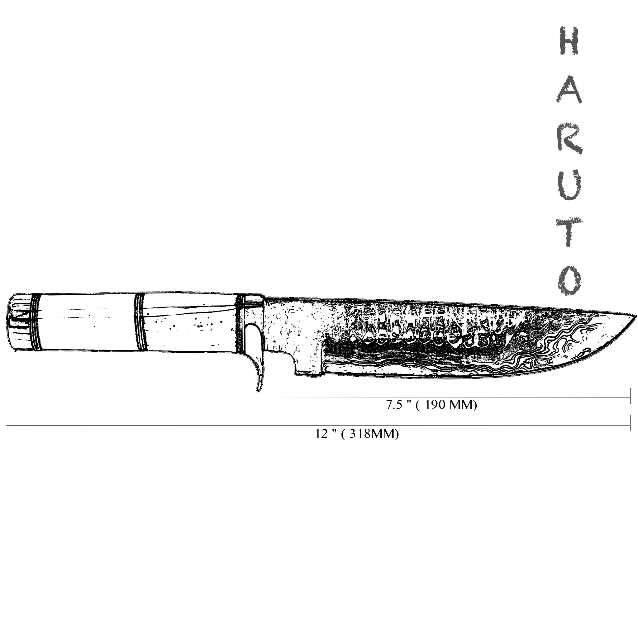 Haruto Bowie Knife - Camel Bone Handle 7.5 inch with Original leather Sheath