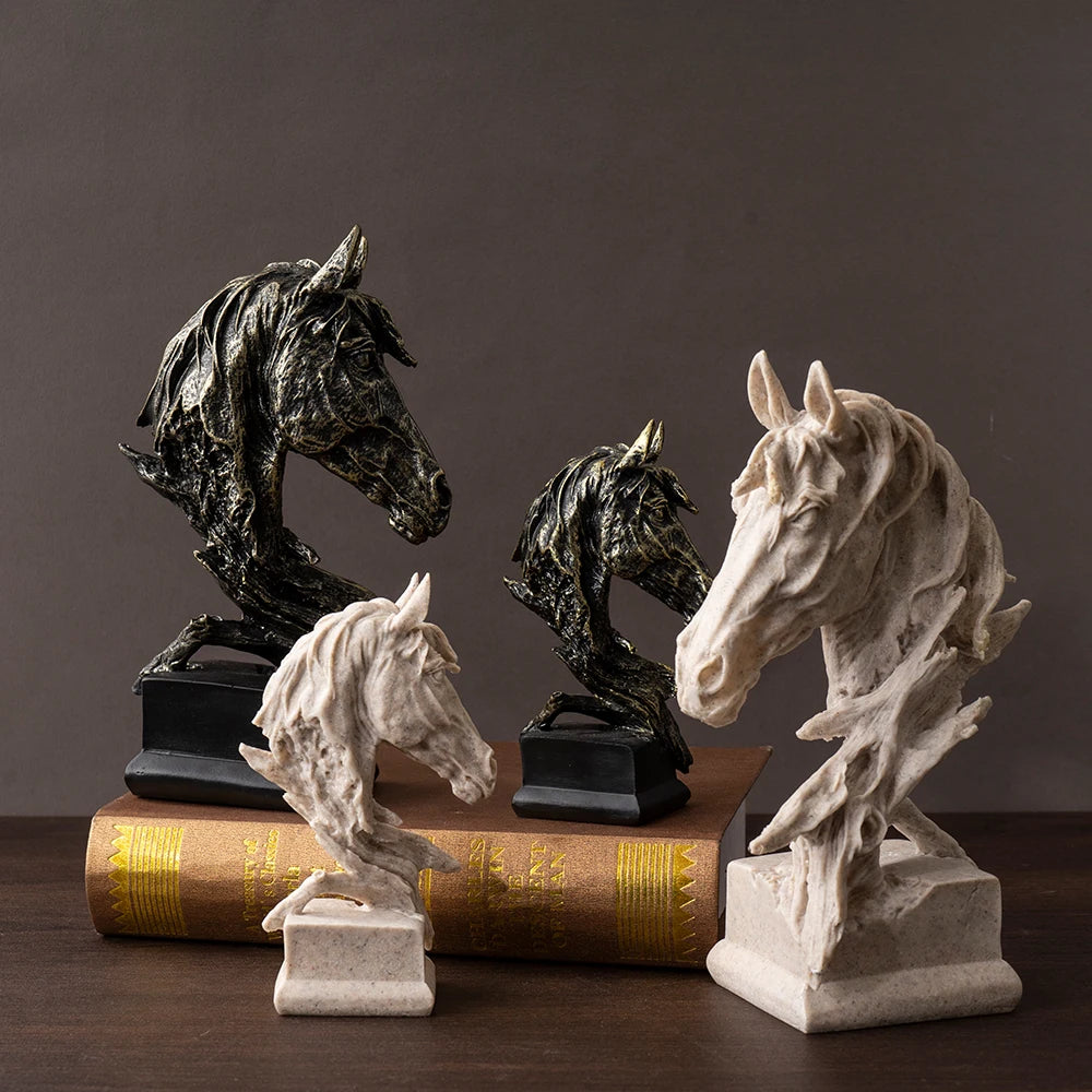 Sandstone Horse Head Ornaments Animal Resin Models Statues Indoor Living Room Bedroom Desktop Collectible Decorative Accessories