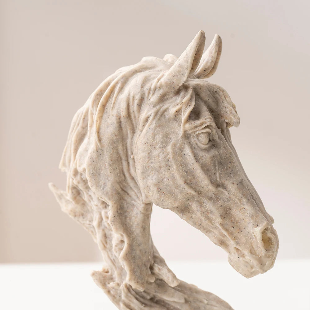 Sandstone Horse Head Ornaments Animal Resin Models Statues Indoor Living Room Bedroom Desktop Collectible Decorative Accessories
