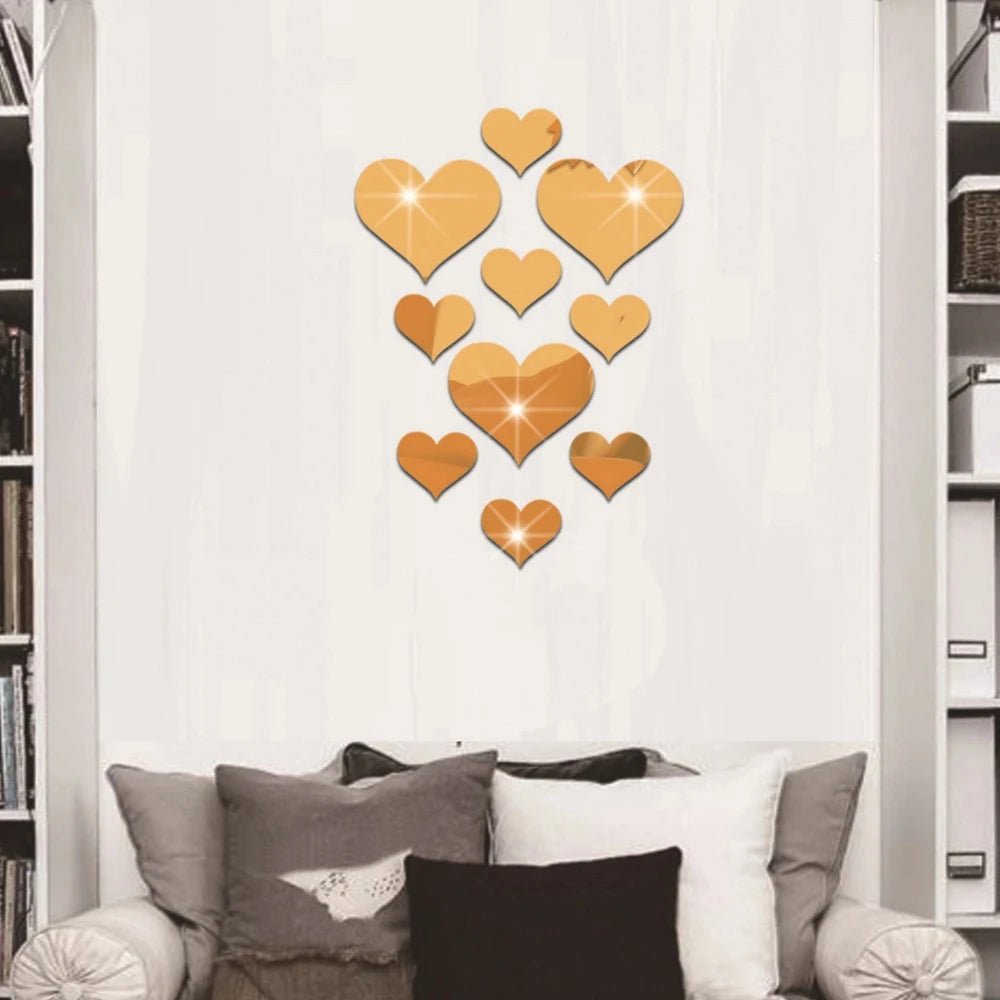 3D Mirror Love Heart Wall Stickers