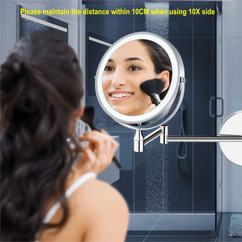 8" USB Rechargeable Wall-Mounted LED Makeup Mirror