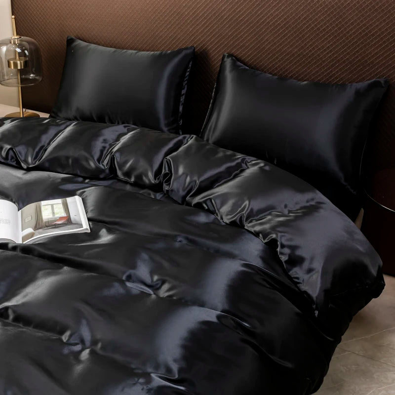 Black Satin Ice Silk Bedding Set