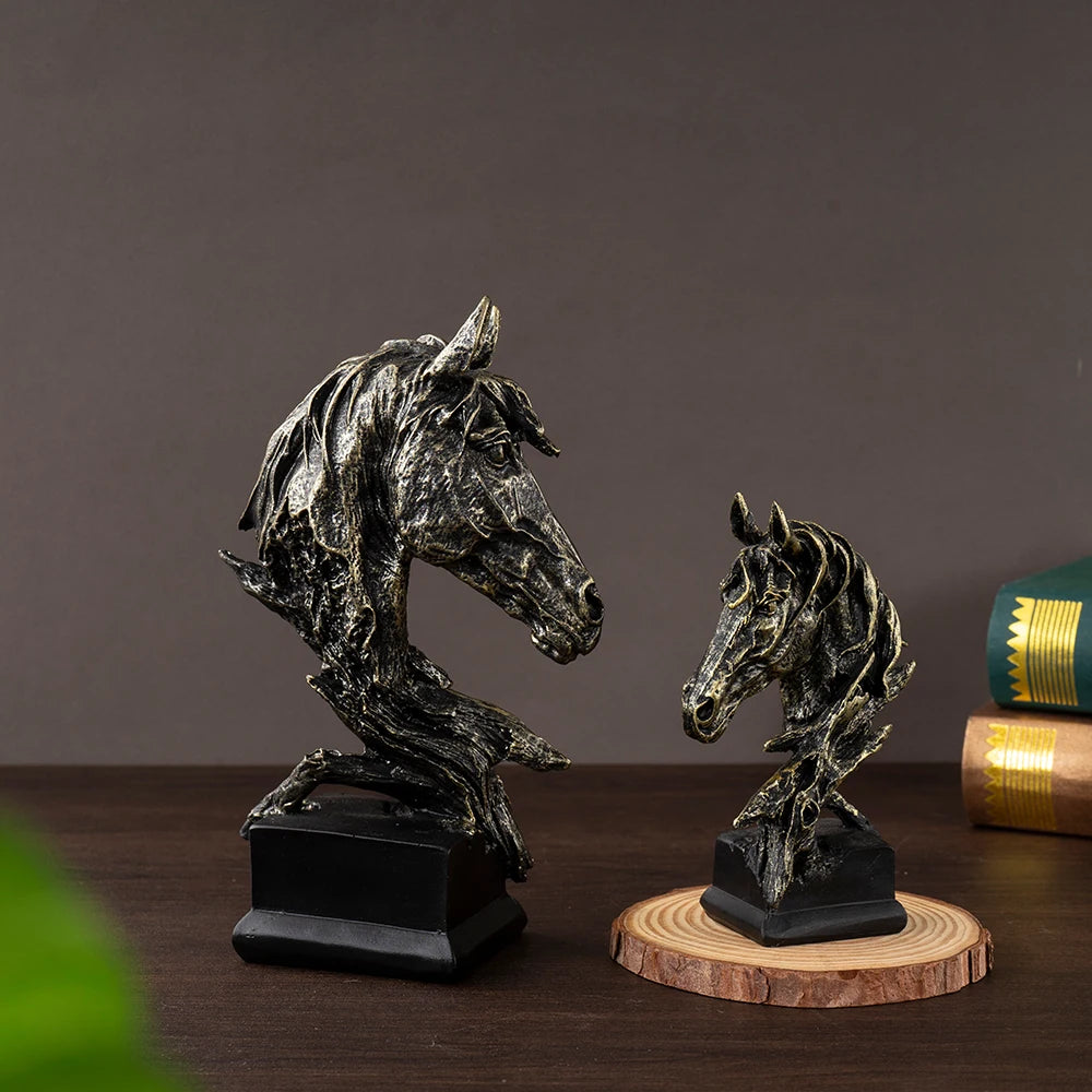 Sandstone Horse Head Ornaments Animal Resin Models Statues Indoor Living Room Bedroom Desktop Collectible Decorative Accessories