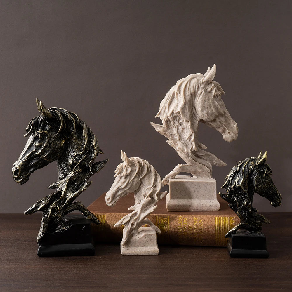Sandstone Horse Head Ornaments Animal Resin Models Statues Indoor Living Room Bedroom Desktop Collectible Decorative Accessories