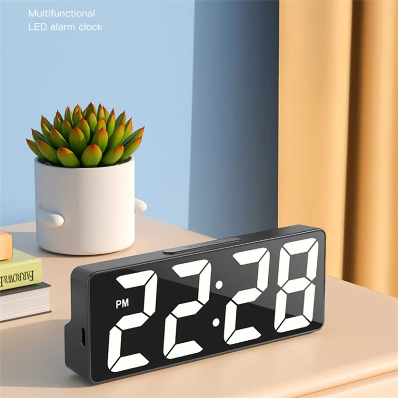 LED Digital Alarm Clock – Mirror Display + Temp Sensor