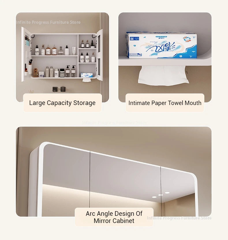 Arc-Shaped Smart Bathroom Mirror Cabinet