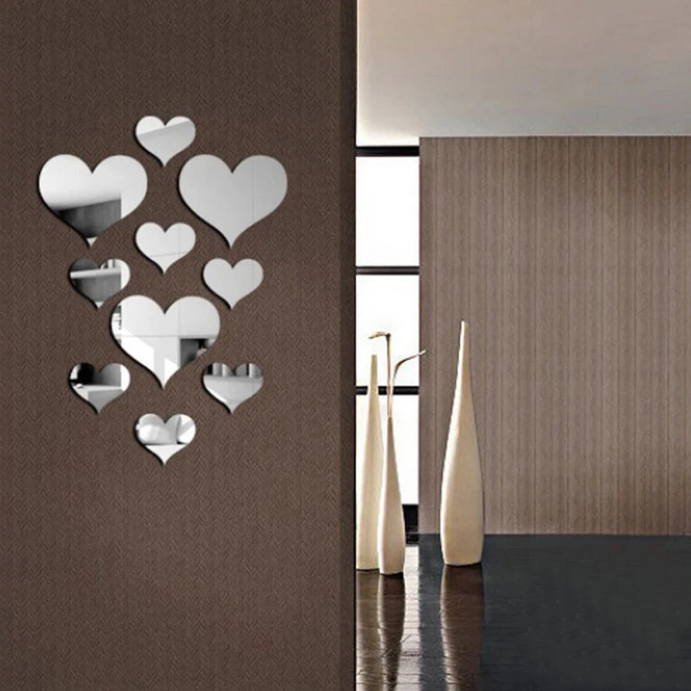 3D Mirror Love Heart Wall Stickers