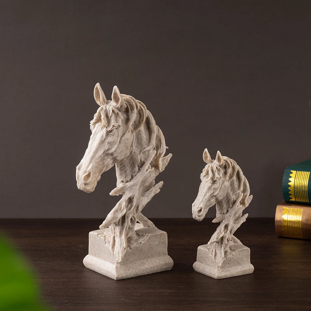 Sandstone Horse Head Ornaments Animal Resin Models Statues Indoor Living Room Bedroom Desktop Collectible Decorative Accessories