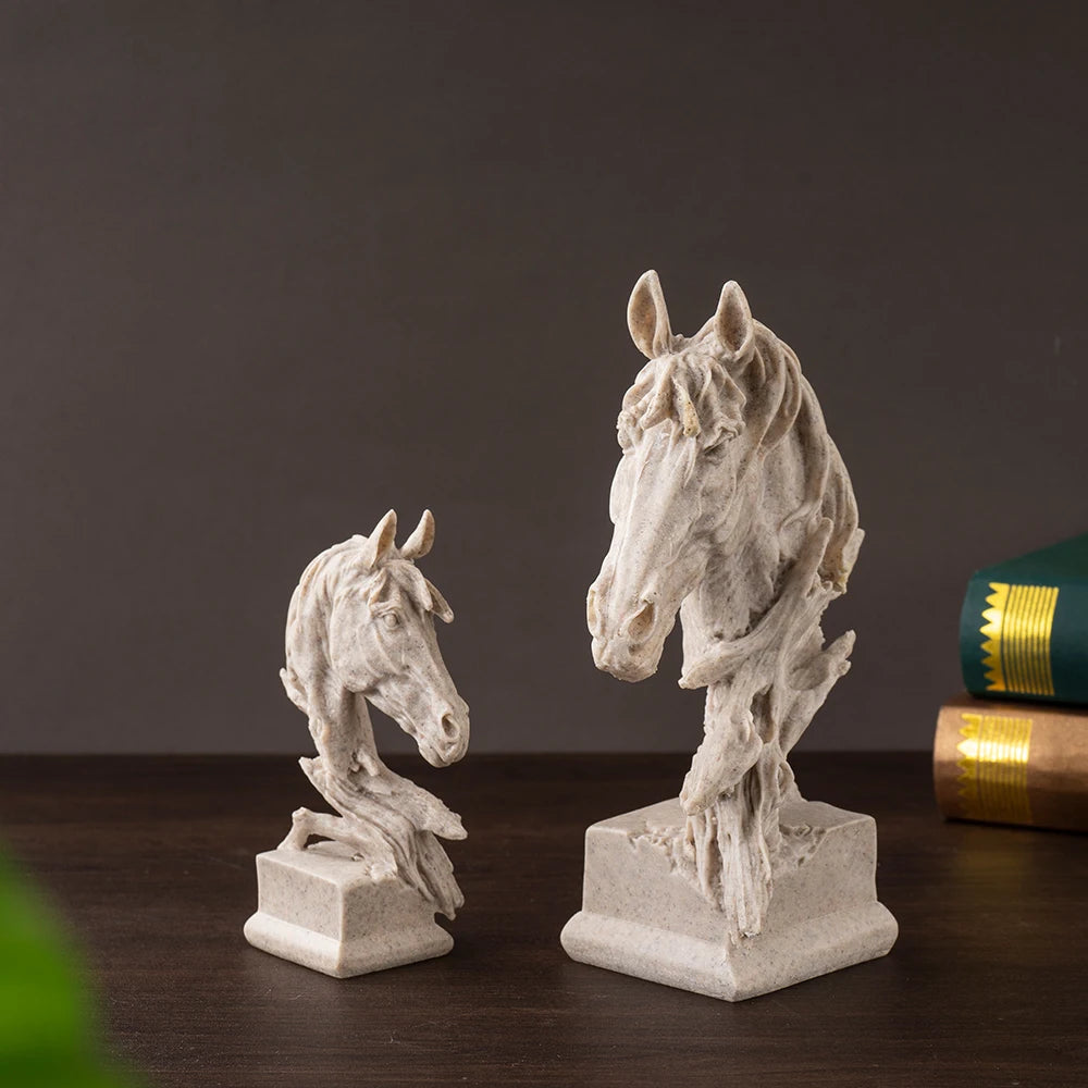 Sandstone Horse Head Ornaments Animal Resin Models Statues Indoor Living Room Bedroom Desktop Collectible Decorative Accessories