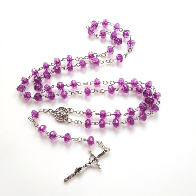 Purple Bead Rosary Necklace Bead Chain Pendant Ornament for Home Church Yoga Room Decorations Gift B03E