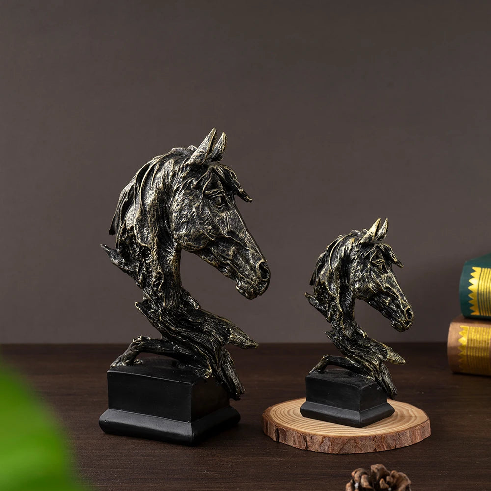 Sandstone Horse Head Ornaments Animal Resin Models Statues Indoor Living Room Bedroom Desktop Collectible Decorative Accessories