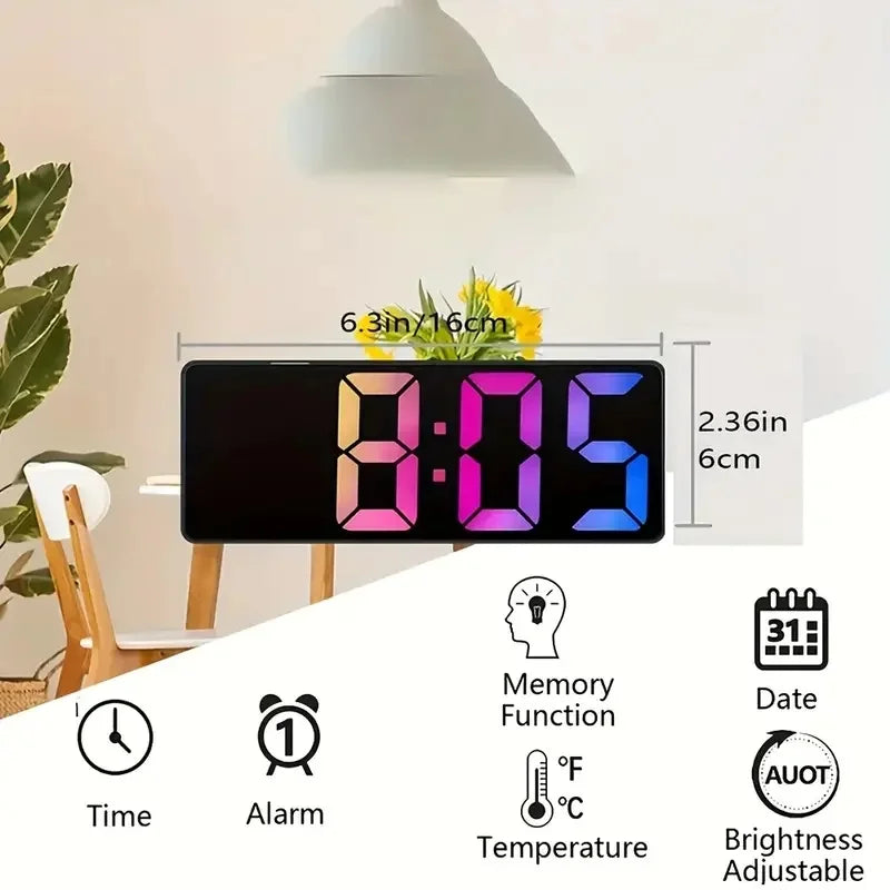 LED Digital Alarm Clock – Mirror Display + Temp Sensor