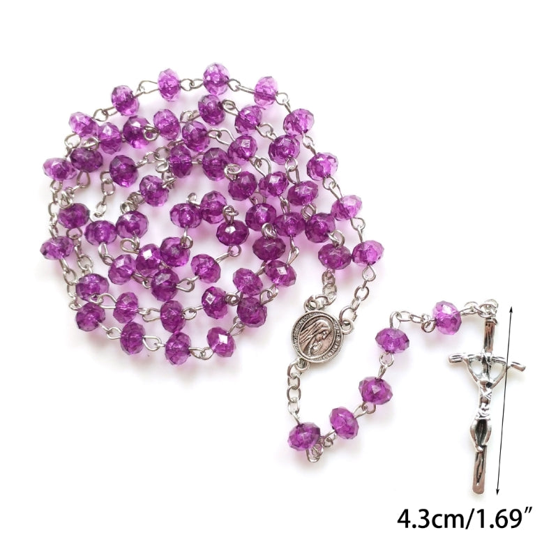 Purple Bead Rosary Necklace Bead Chain Pendant Ornament for Home Church Yoga Room Decorations Gift B03E