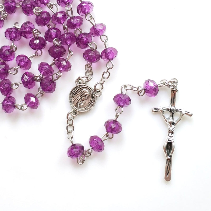 Purple Bead Rosary Necklace Bead Chain Pendant Ornament for Home Church Yoga Room Decorations Gift B03E