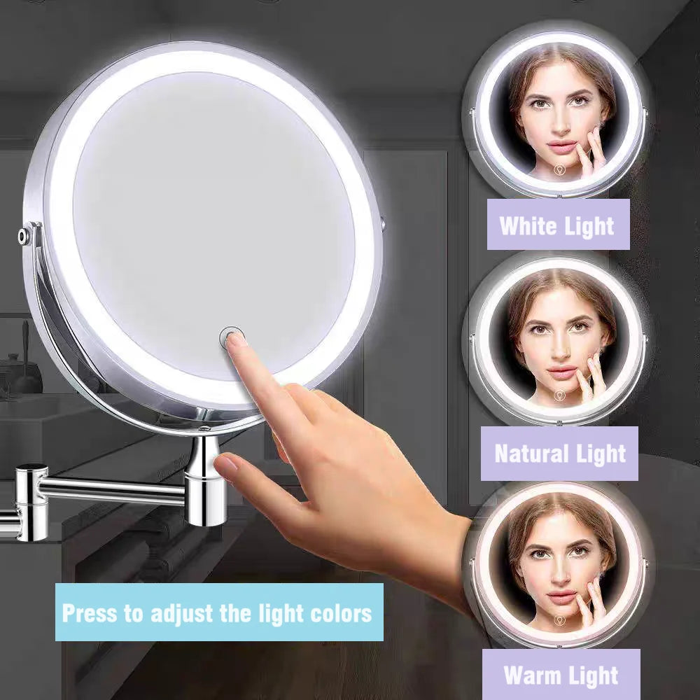 8" USB Rechargeable Wall-Mounted LED Makeup Mirror