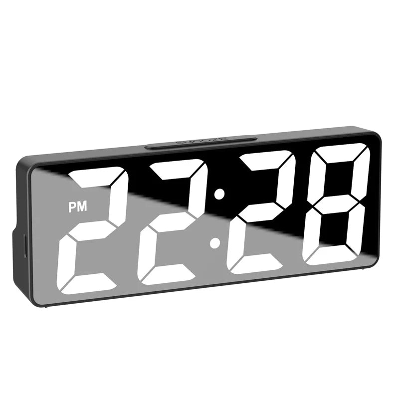 LED Digital Alarm Clock – Mirror Display + Temp Sensor