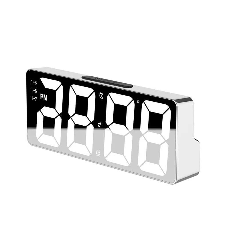 LED Digital Alarm Clock – Mirror Display + Temp Sensor