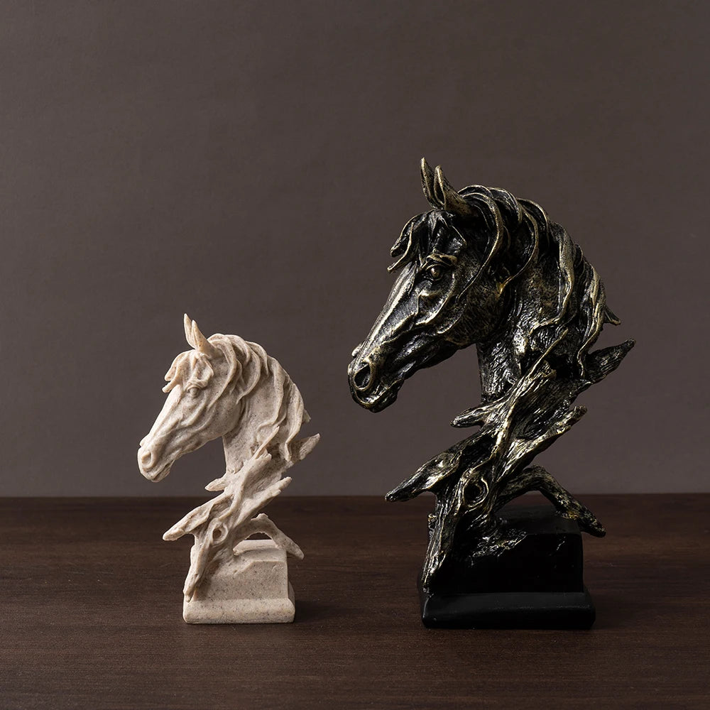 Sandstone Horse Head Ornaments Animal Resin Models Statues Indoor Living Room Bedroom Desktop Collectible Decorative Accessories