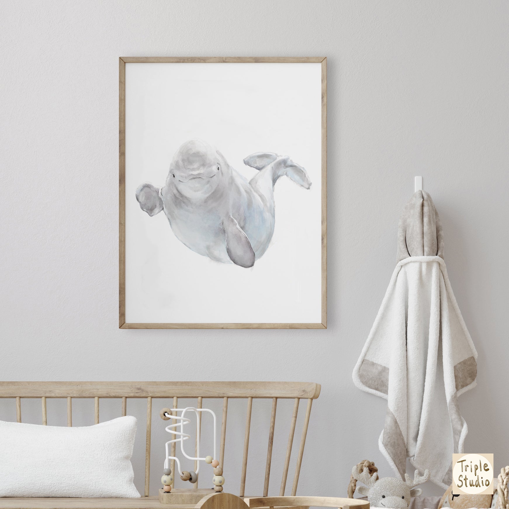 Baby Beluga Watercolor Art Print