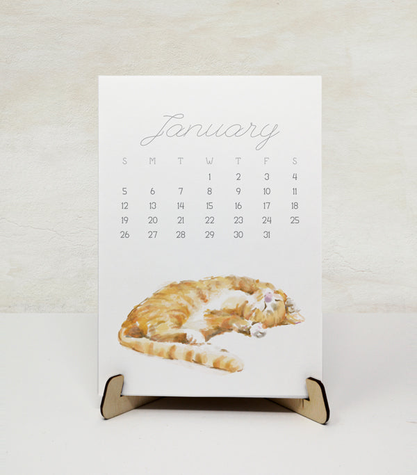 2026 Desk Calendar: Cat Watercolor Art