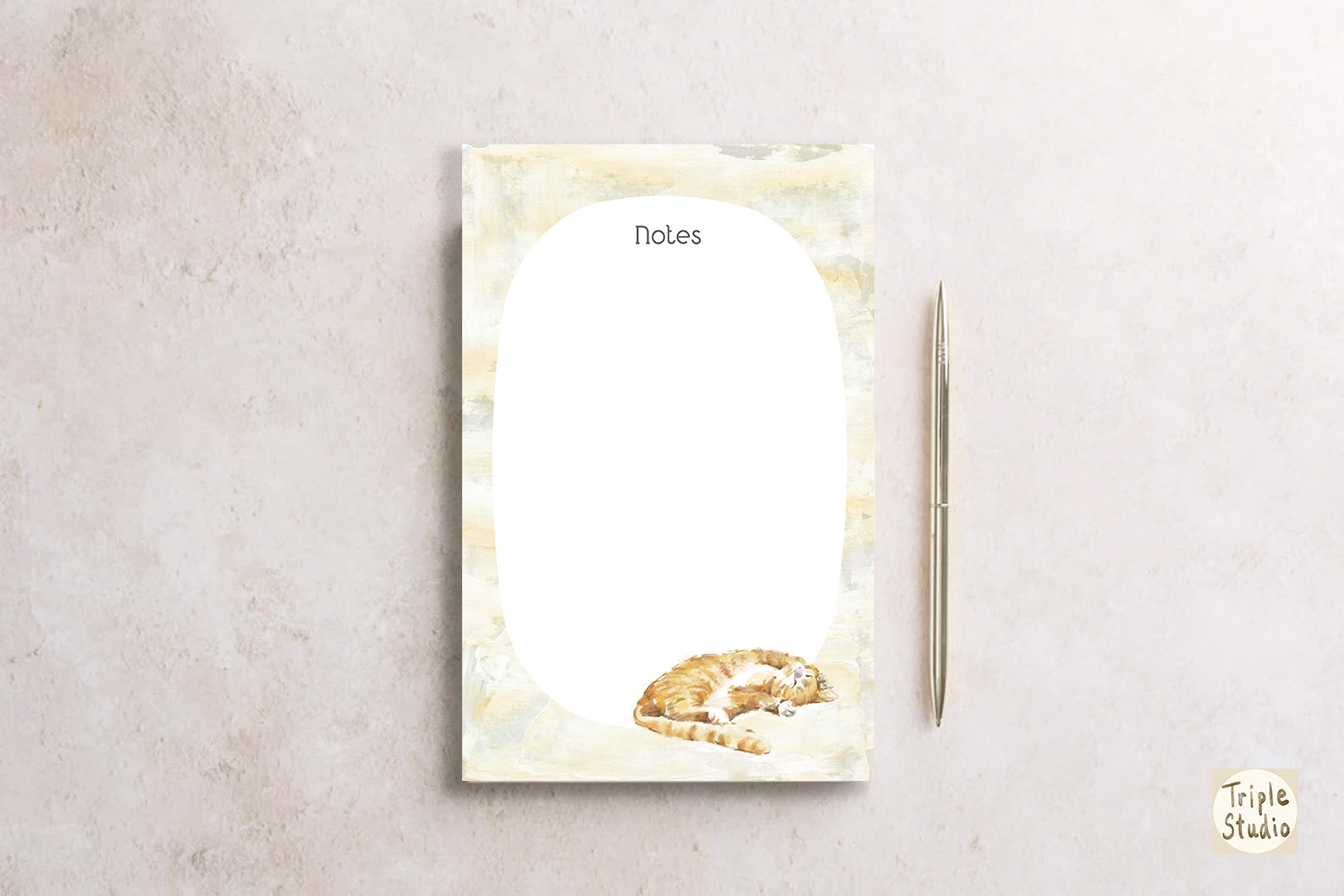 Orange Tabby Cat Watercolor Blank Notepad