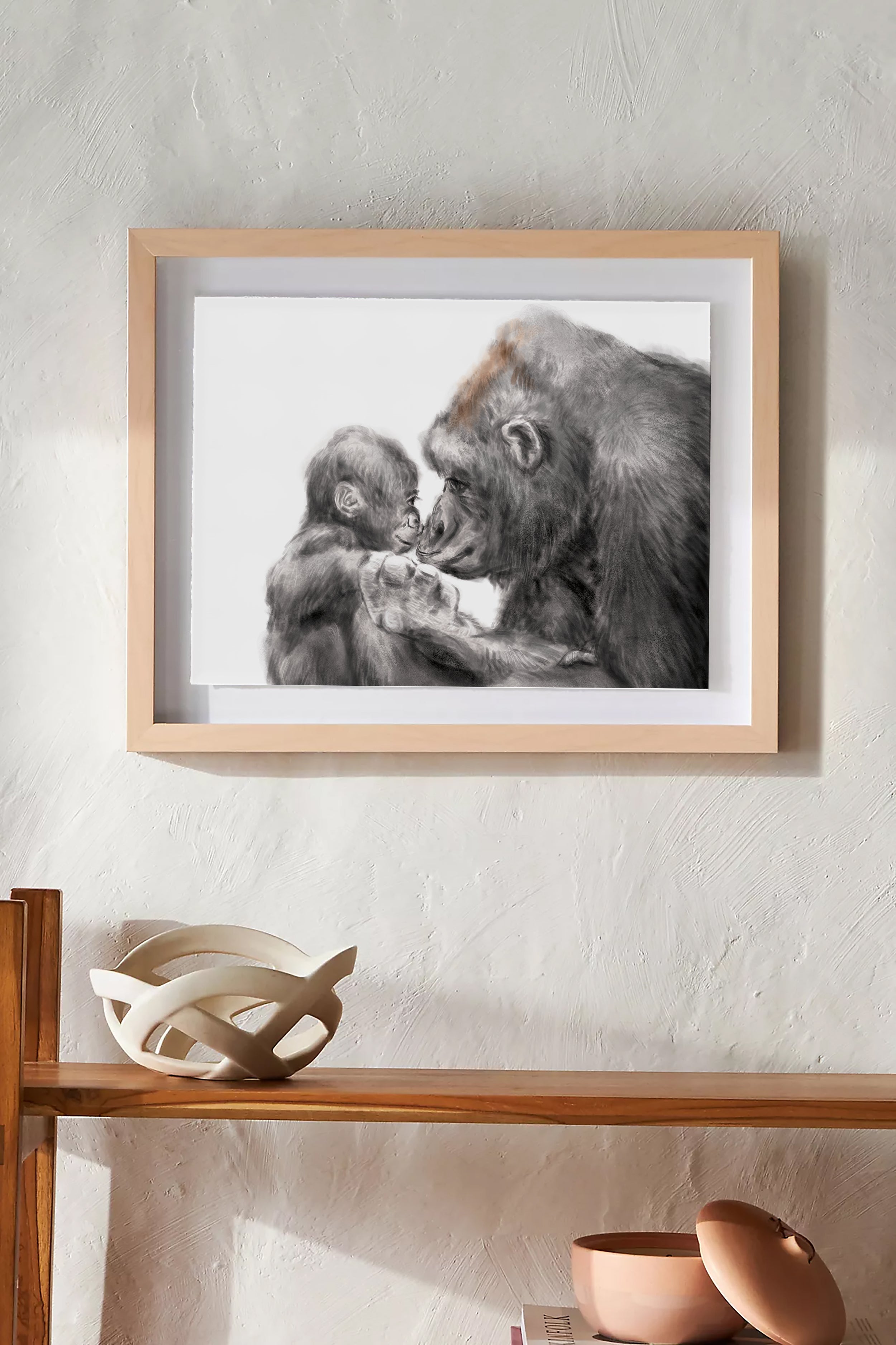 Baby Gorilla and Mom Art Print
