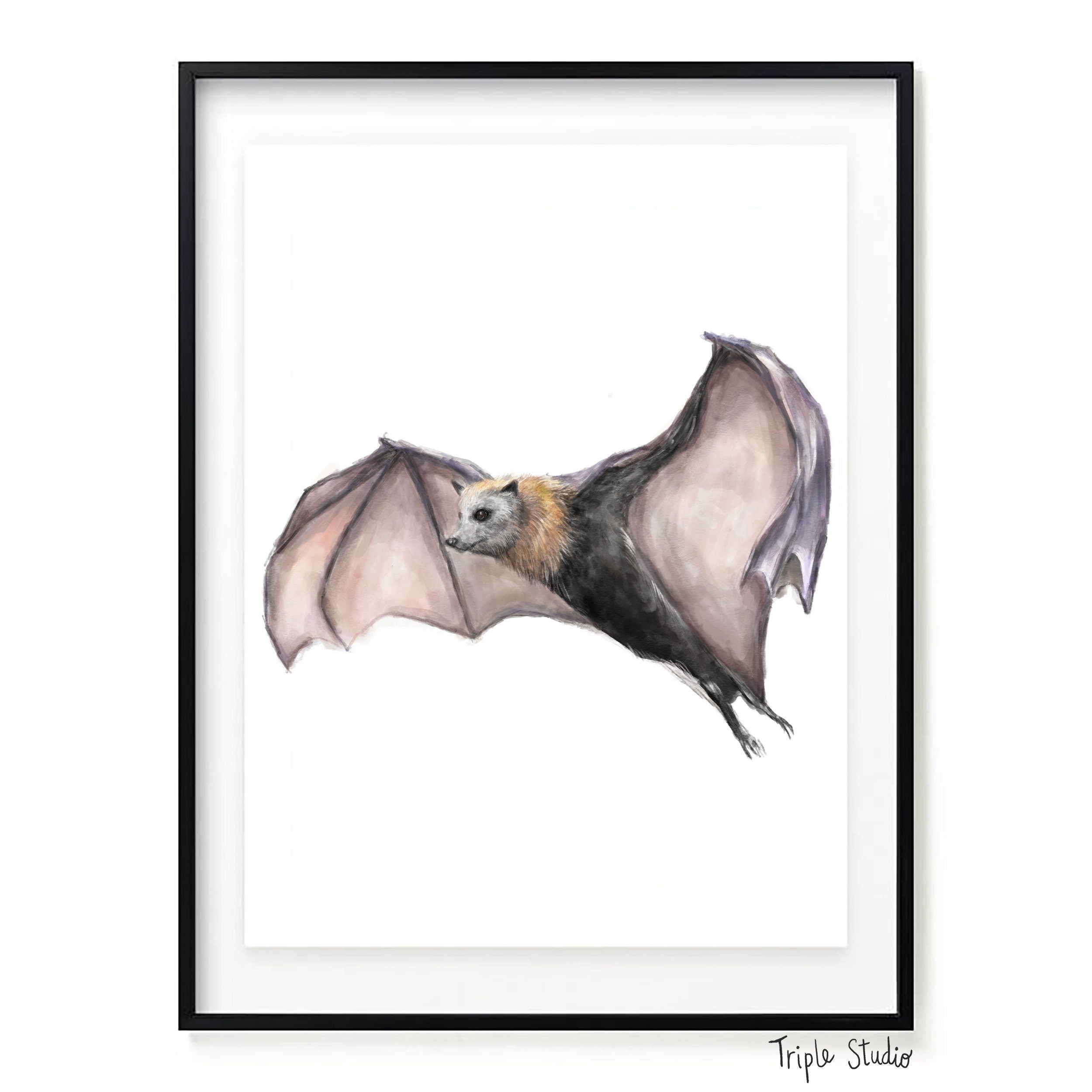 Bat Wall Art - Gothic Steampunk Painting for Gender Neutral Room Decor, Vampire Dark Theme for Home Living Room Bedroom Office Decoration