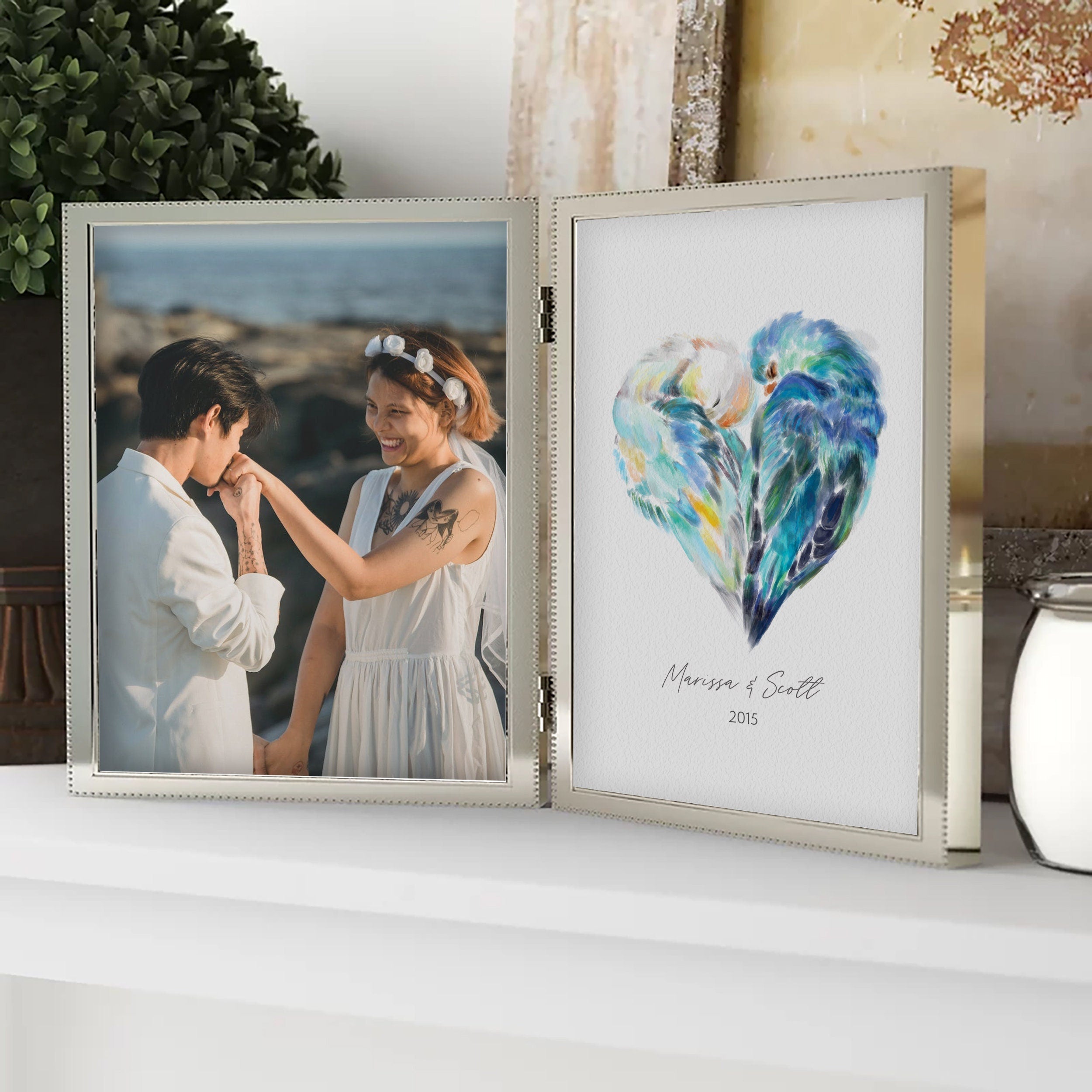 Personalized Unique Wedding Gift: Lovebird Painting for Couples