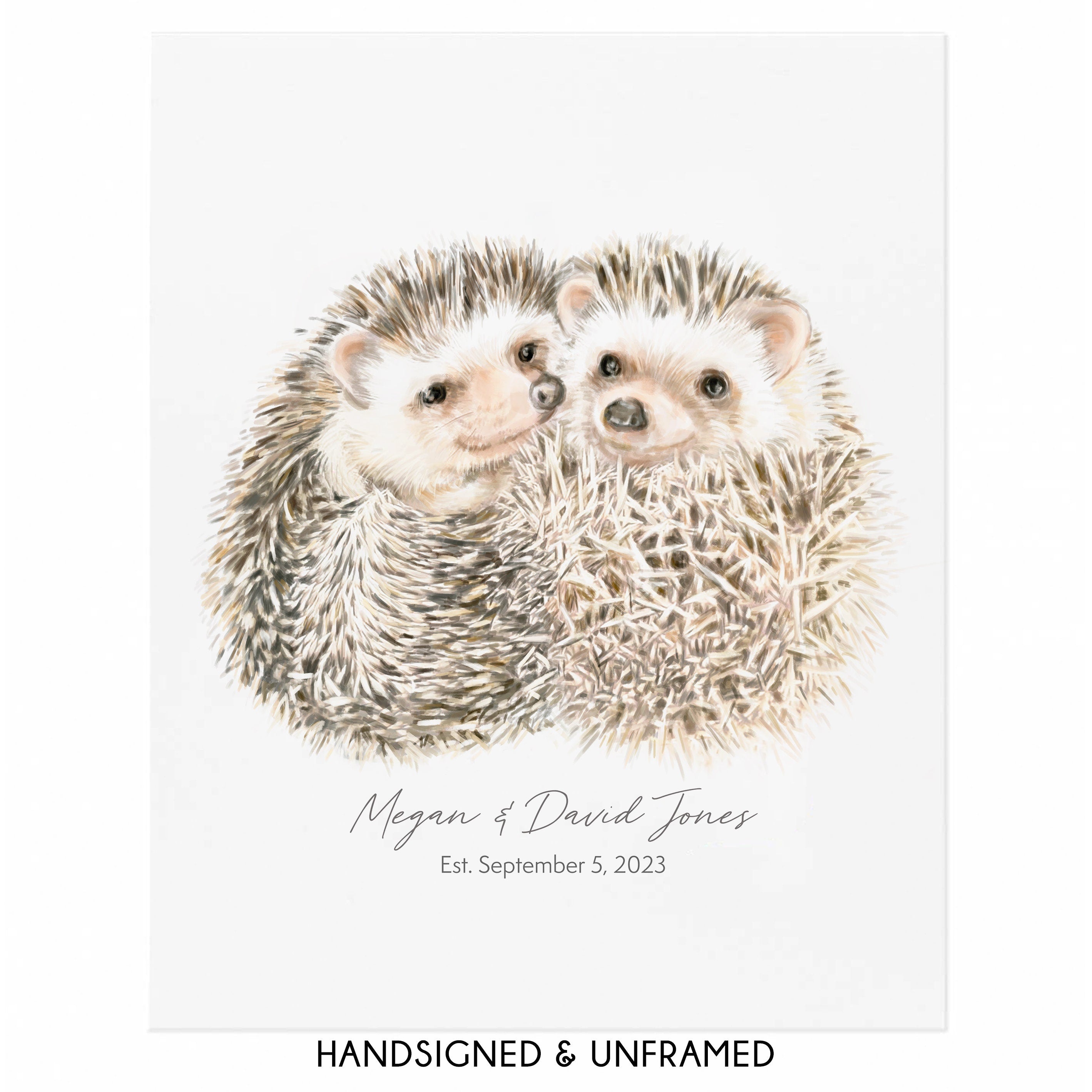 Personalized Hedgehogs Art Print: Custom Romantic Anniversary Gift for Wif