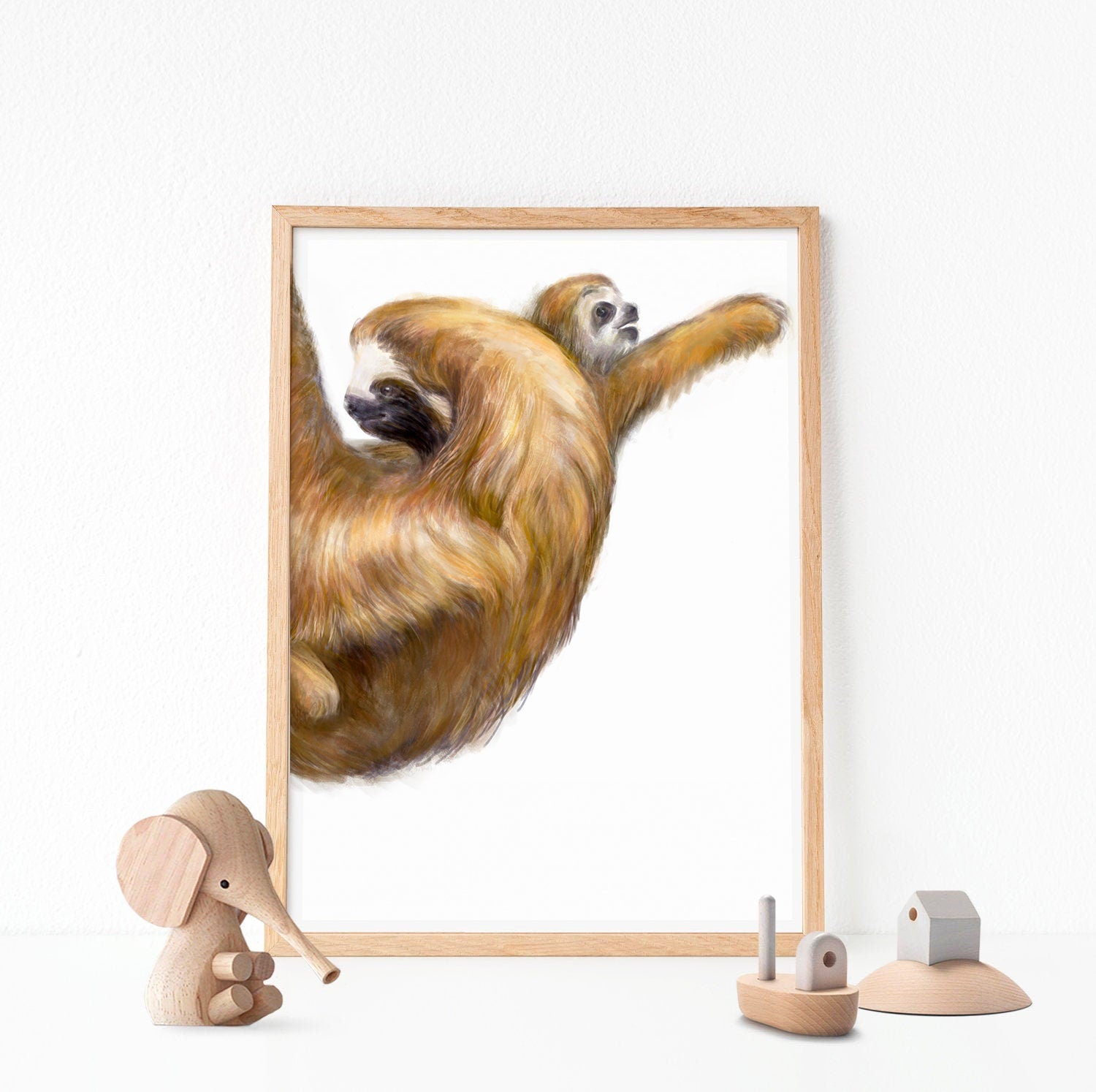 Baby Sloth and Mom Art Print