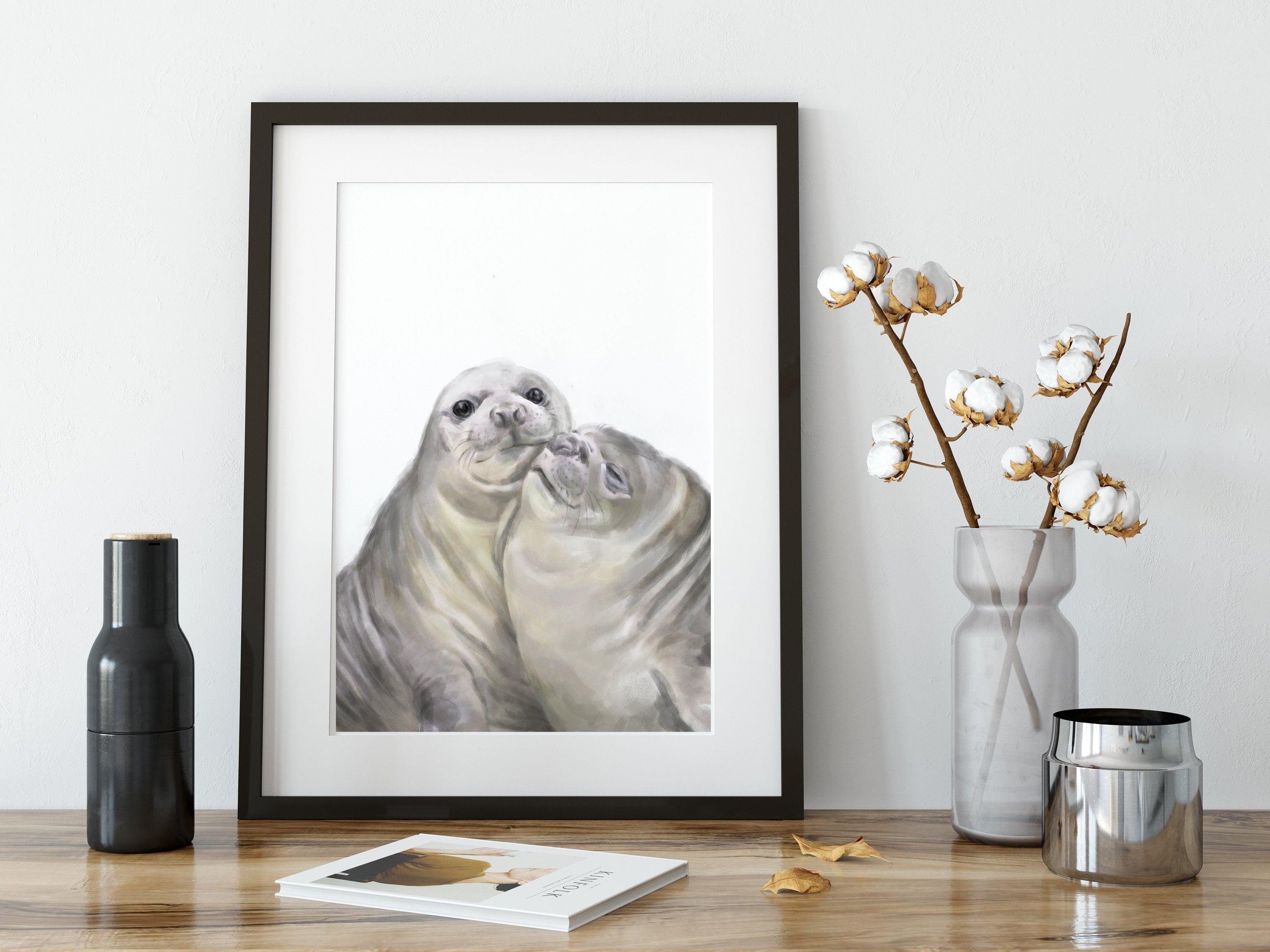 Seal with A Kiss Art Print: Anniversary Gift for Animal Lovers