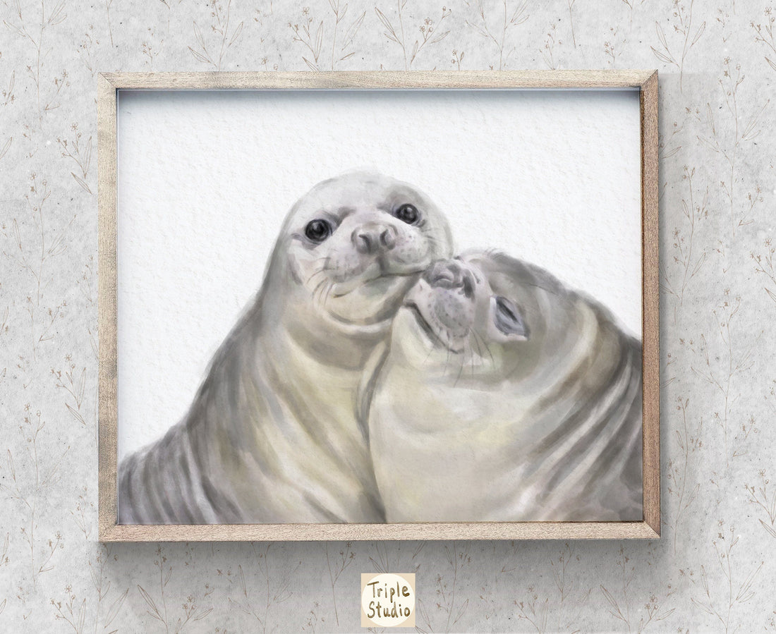 Seal with A Kiss Art Print: Anniversary Gift for Animal Lovers