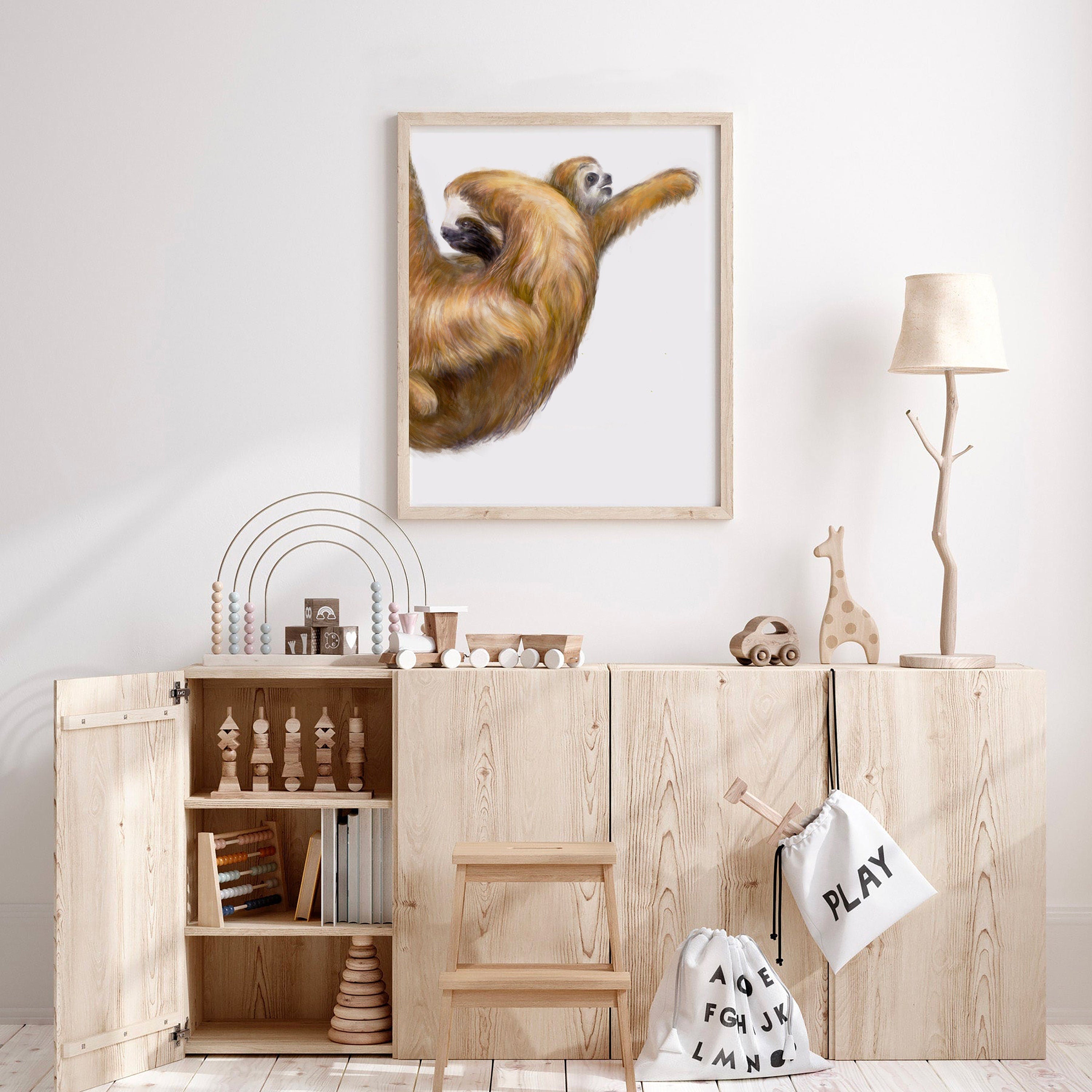 Baby Sloth and Mom Art Print