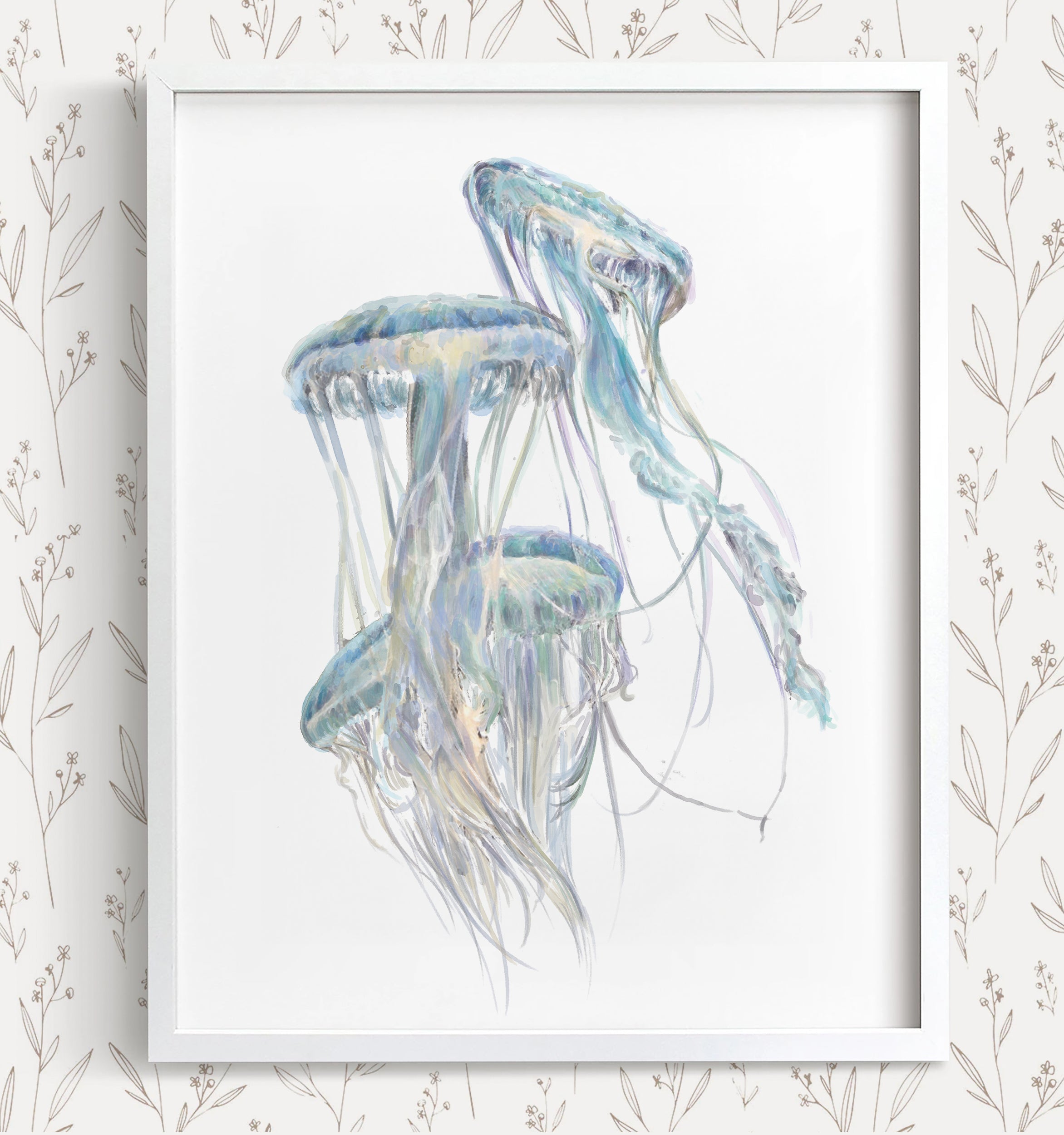 Jellyfish Wall Art | Modern Ocean Watercolor Painting