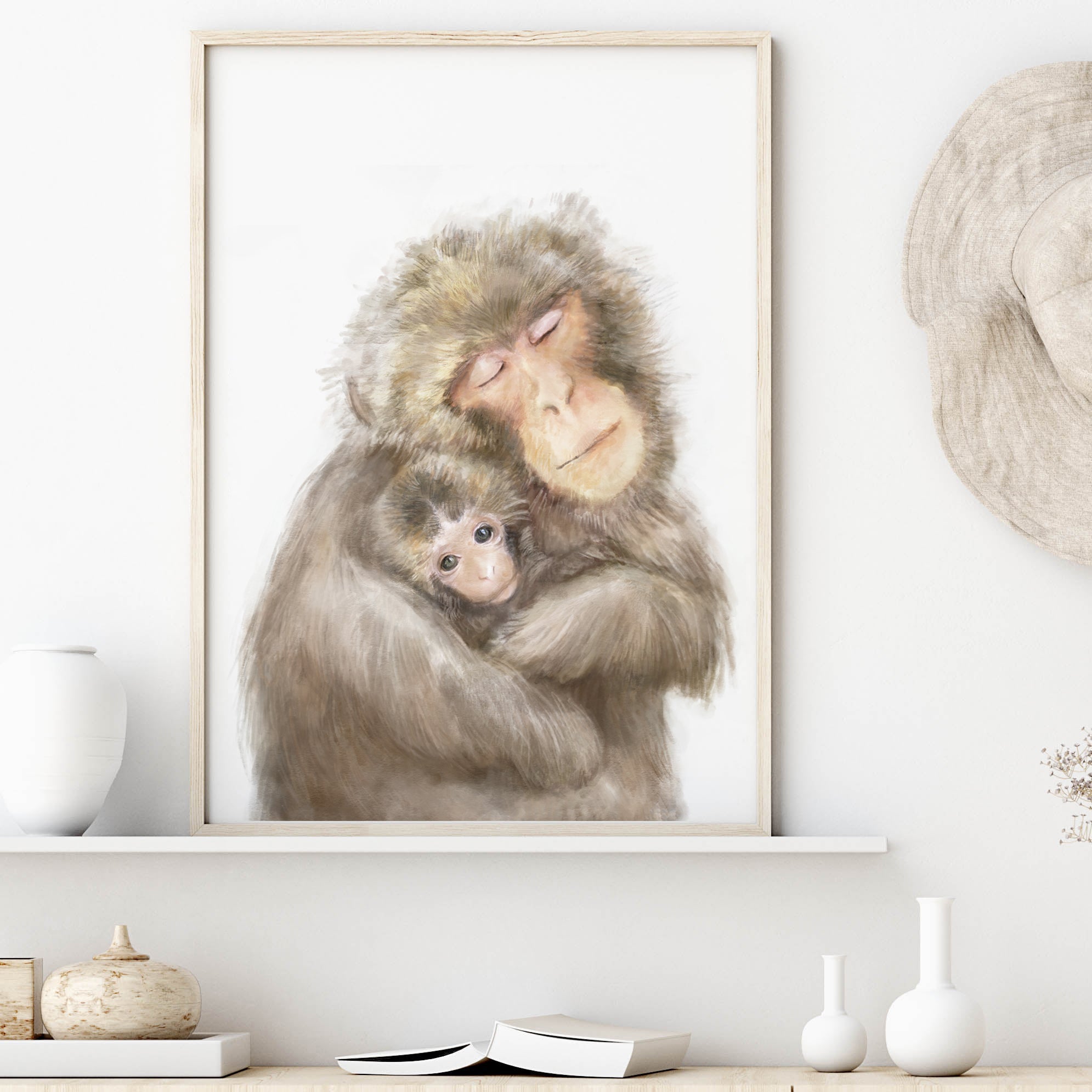 Baby Monkey and Mother Art Print