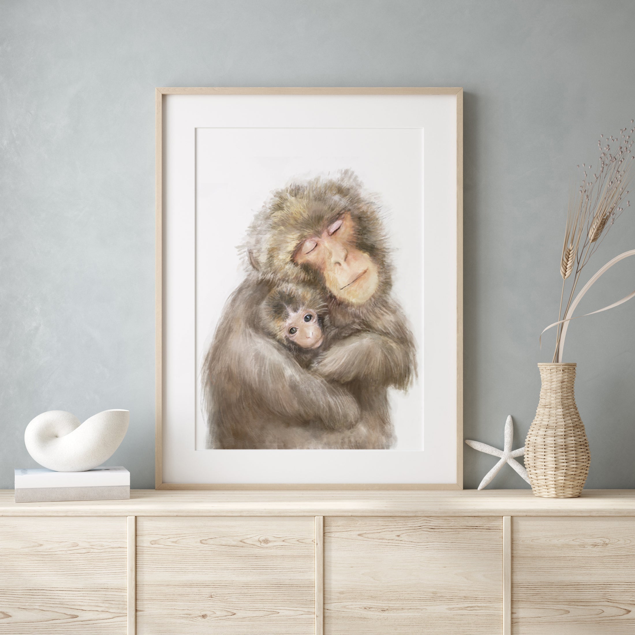 Baby Monkey and Mother Art Print