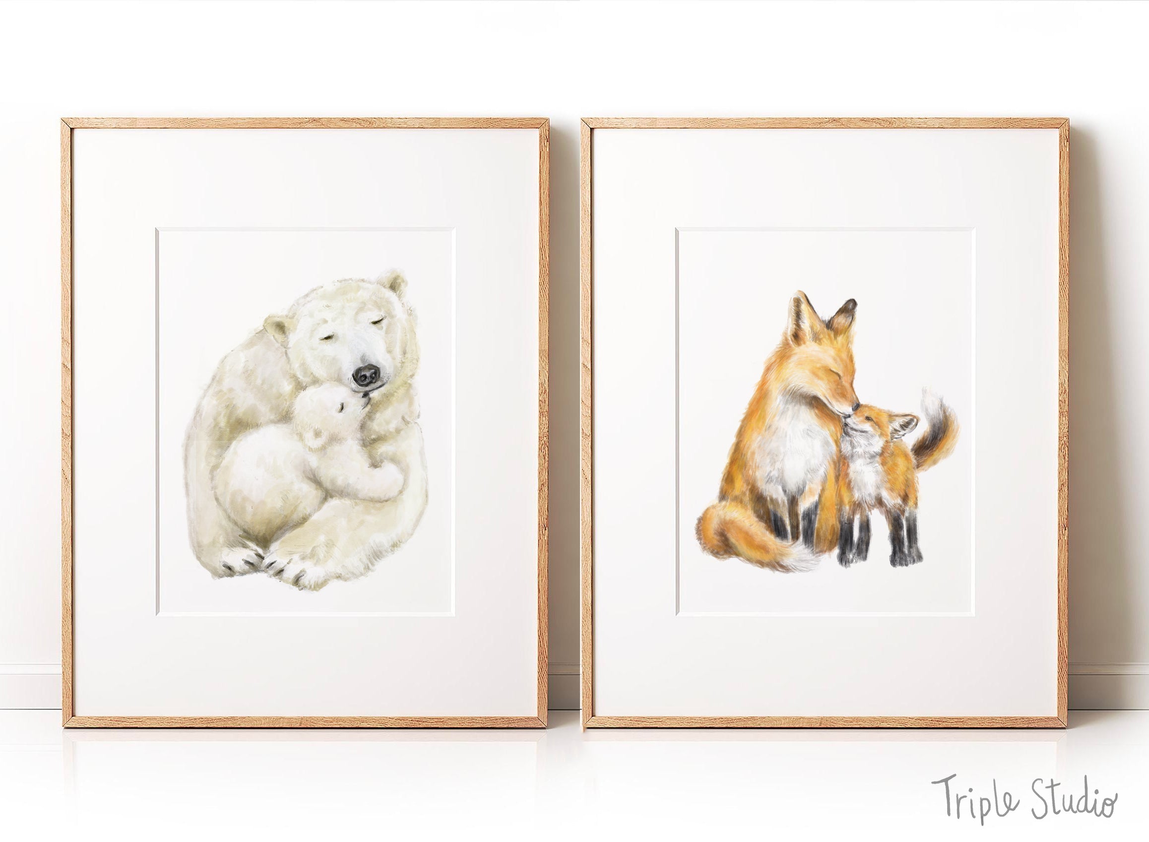 Fox Mom and Baby Art Print