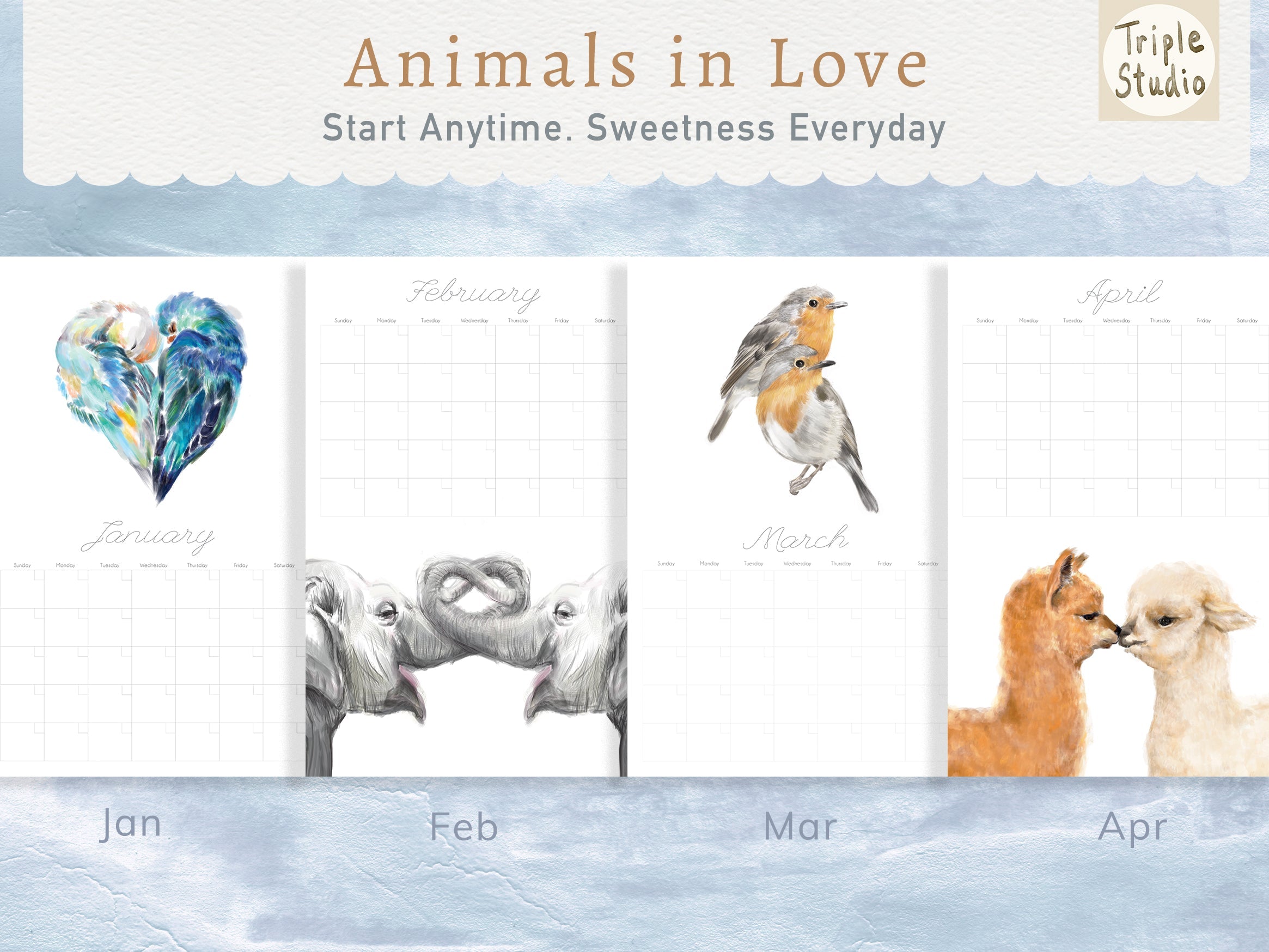 DATELESS Extra Large Wall Calendar with Magnetic Poster Hanger - Dear Love