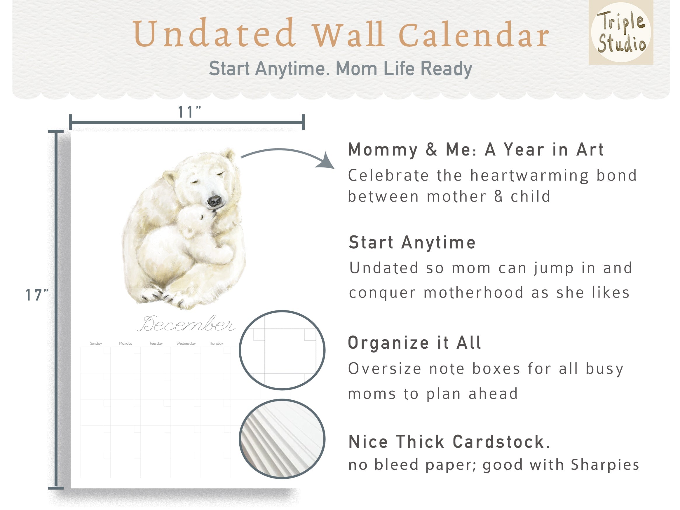 DATELESS Extra Large Wall Calendar with Magnetic Poster Hanger - BABY & MOM