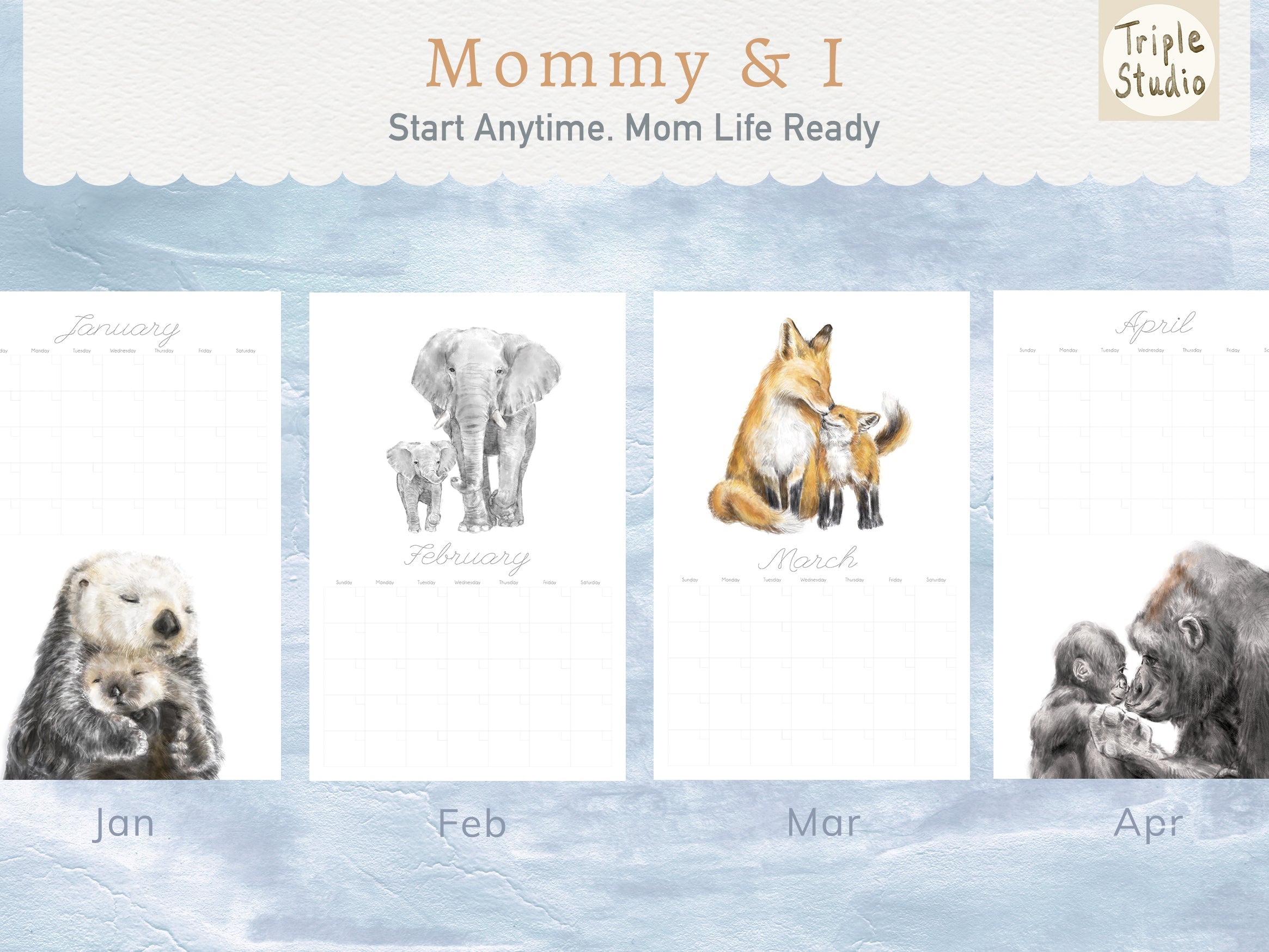 DATELESS Extra Large Wall Calendar with Magnetic Poster Hanger - BABY & MOM