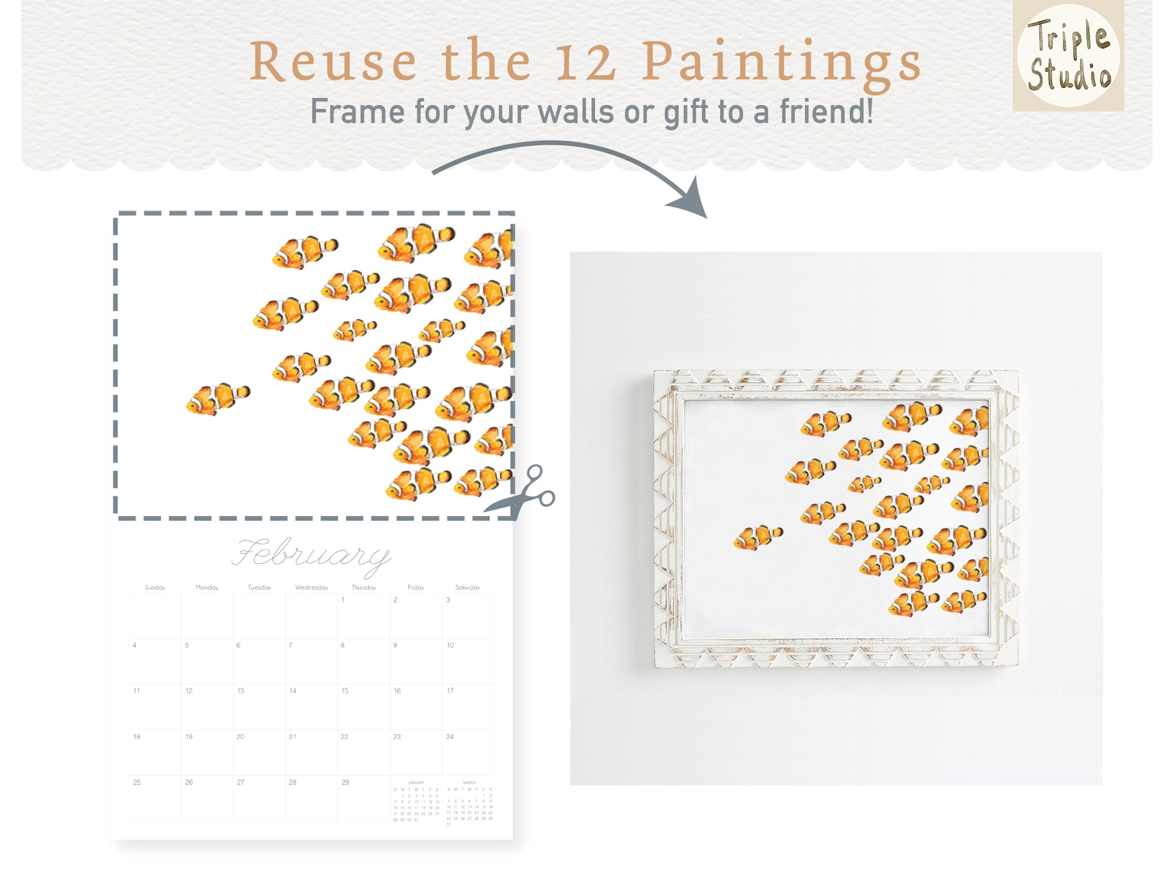 DATELESS Extra Large Wall Calendar with Magnetic Poster Hanger - OCEAN