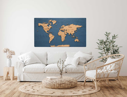 Cork &amp; Wood 3D World Pin Map | 44 x 24 | Labelled