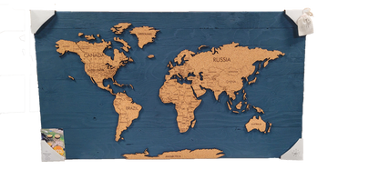 Cork &amp; Wood 3D World Pin Map | 44 x 24 | Labelled
