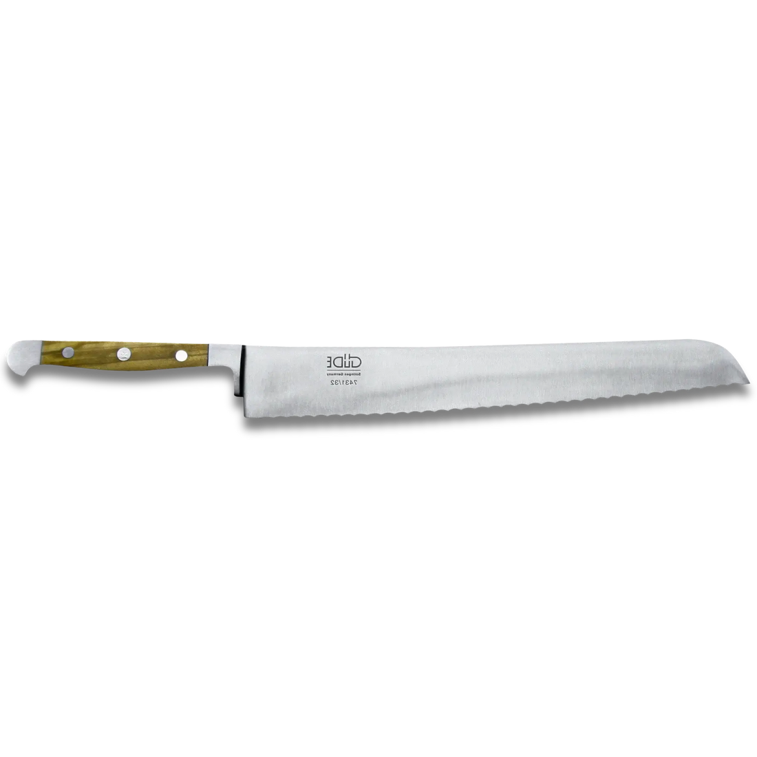 ALPHA OLIVE | Bread Knife Franz Dude 12.5 &quot; Right hand version | Forged steel / Olive Wood Handle