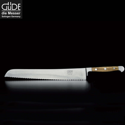 ALPHA OLIVE | Bread Knife Franz Dude 12.5 &quot; Right hand version | Forged steel / Olive Wood Handle