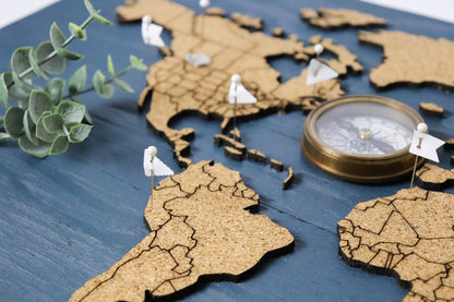 Cork &amp; Wood 3D World Pin Map | 24 x 14